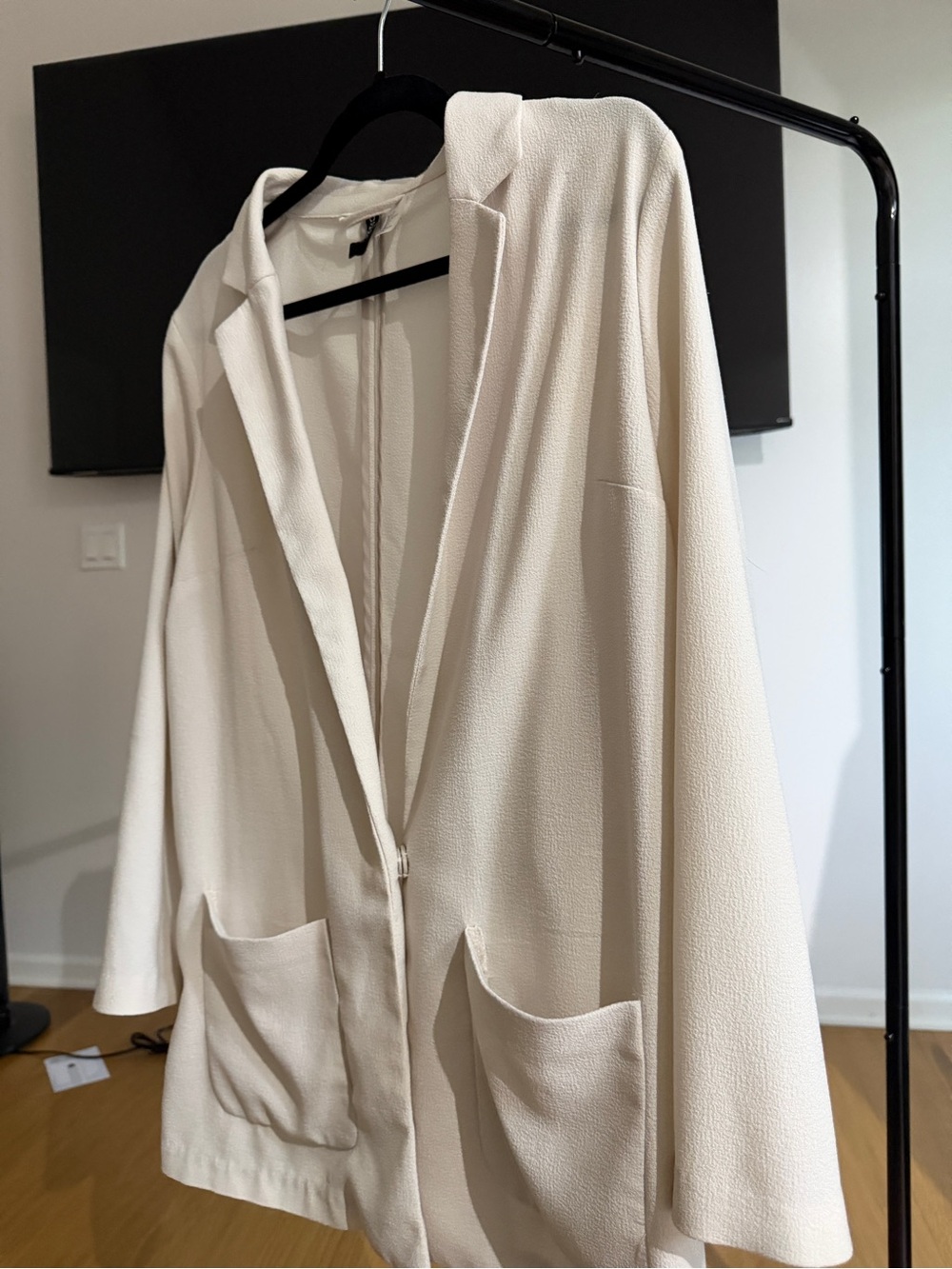H&M Light Weight Cream Open-Front Textured Blazer Jacket Womens 12